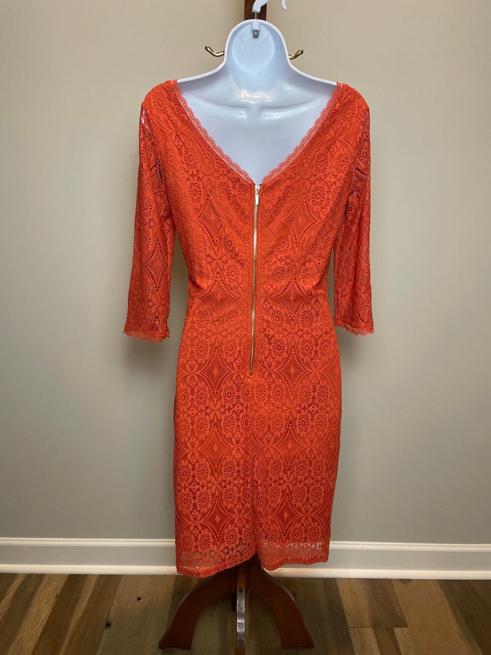 Laundry by Design Coral Floral Lace Sheath Dress 3/4 Sleeve Size 4